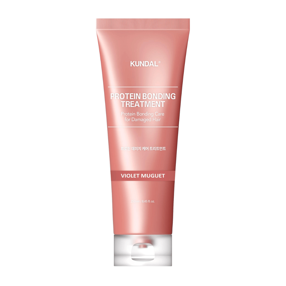 KUNDAL Protein Bonding Treatment Violet Muguet in pink tube, 250 ml, for damaged hair.