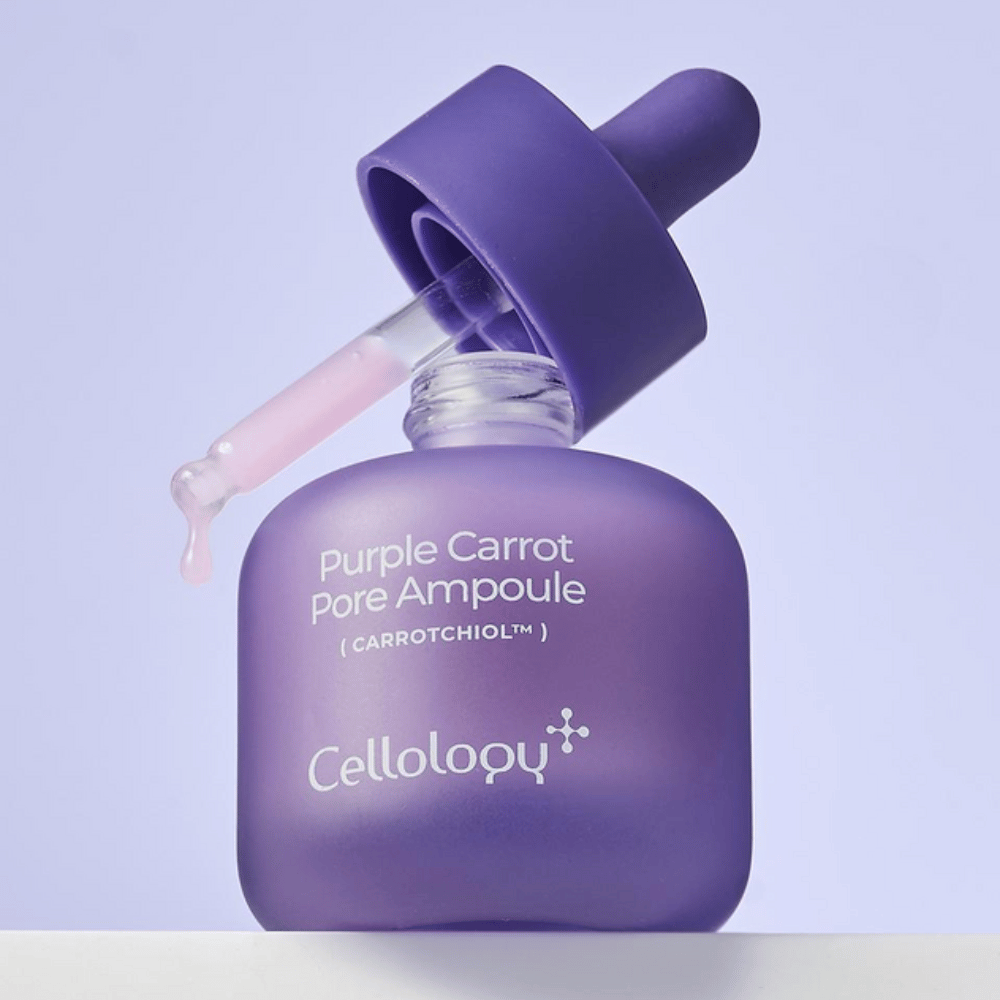 Cellology Purple Carrot Pore Ampoule with dropper showing the ampoule's soft, creamy consistency.