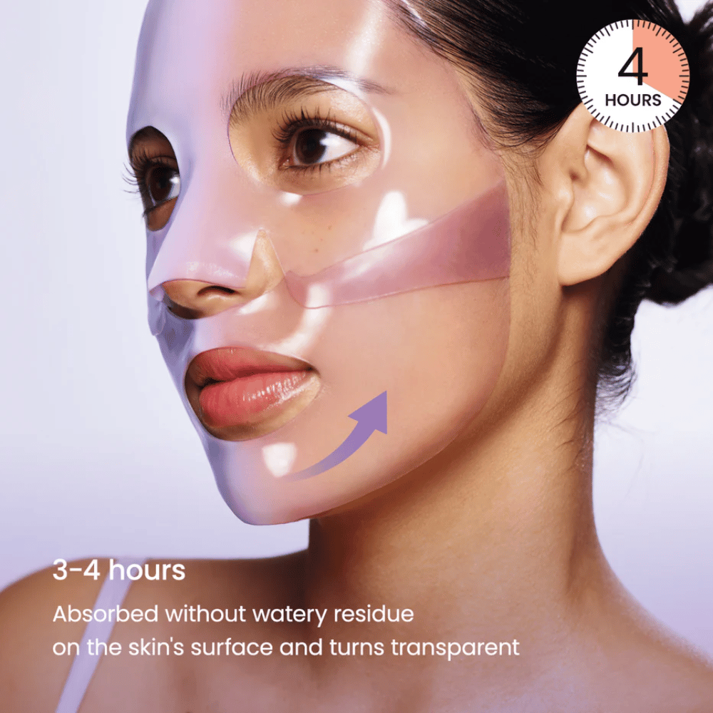 Biodance Rejuvenating Caviar PDRN Real Deep Mask applied to the face – gel mask that absorbs and becomes transparent after 3–4 hours