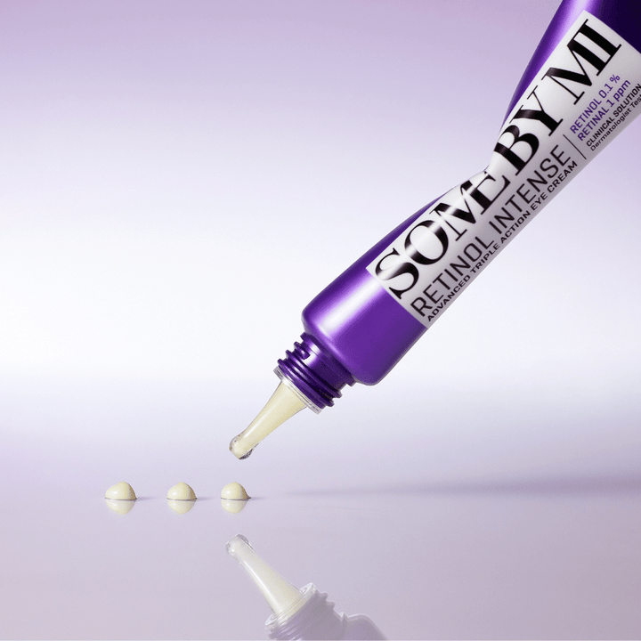 SOME BY MI Retinol Intense Eye Cream is applied from a purple tube – anti-age Eye cream with retinol against fine lines and tired skin.