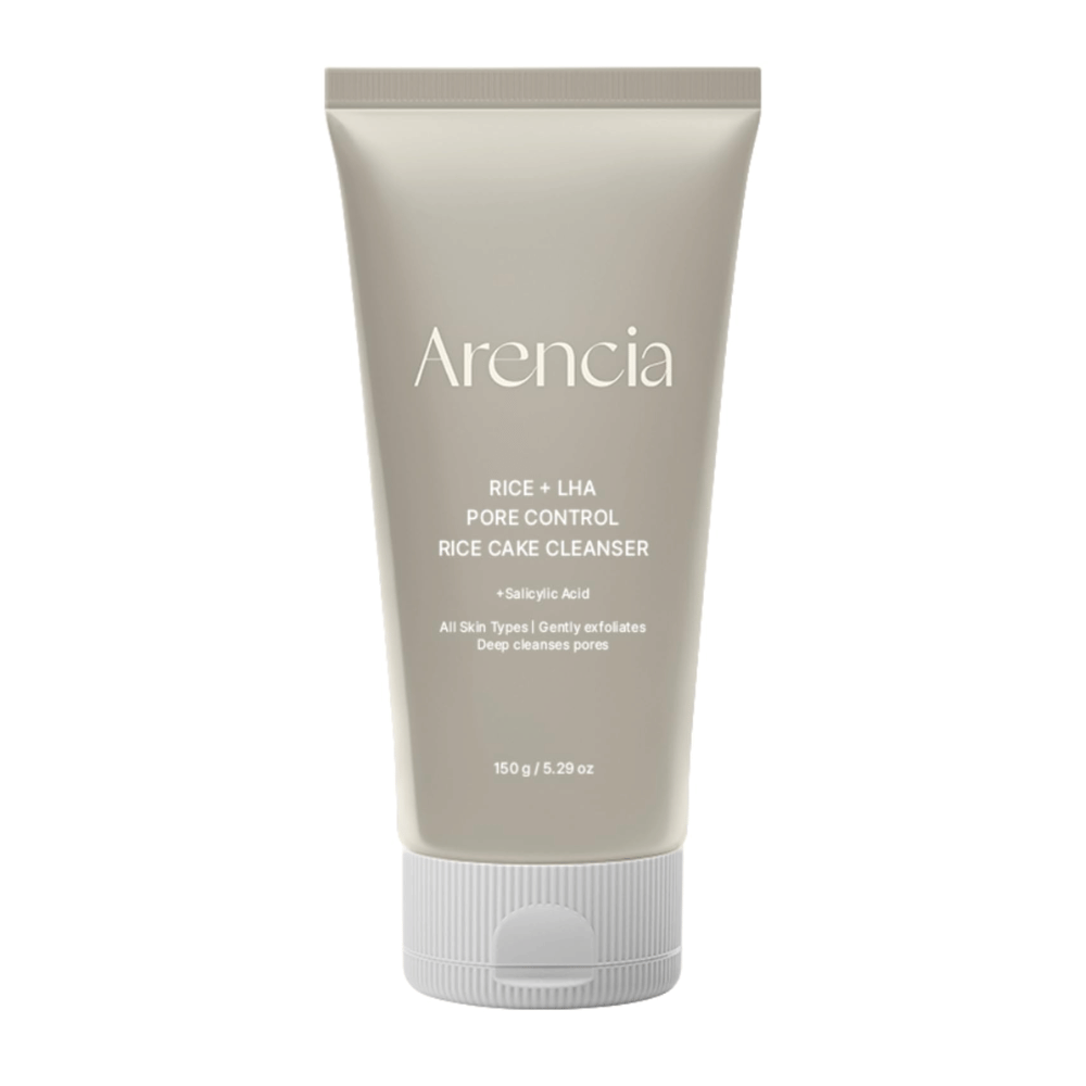 Arencia Rice + LHA Pore Control Rice Cake Cleanser in full view against a white background, Korean face wash with rice and LHA for gentle exfoliation and balanced skin.