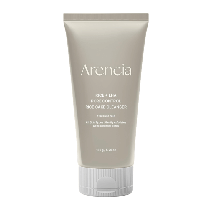 Arencia Rice + LHA Pore Control Rice Cake Cleanser in full view against a white background, Korean face wash with rice and LHA for gentle exfoliation and balanced skin.