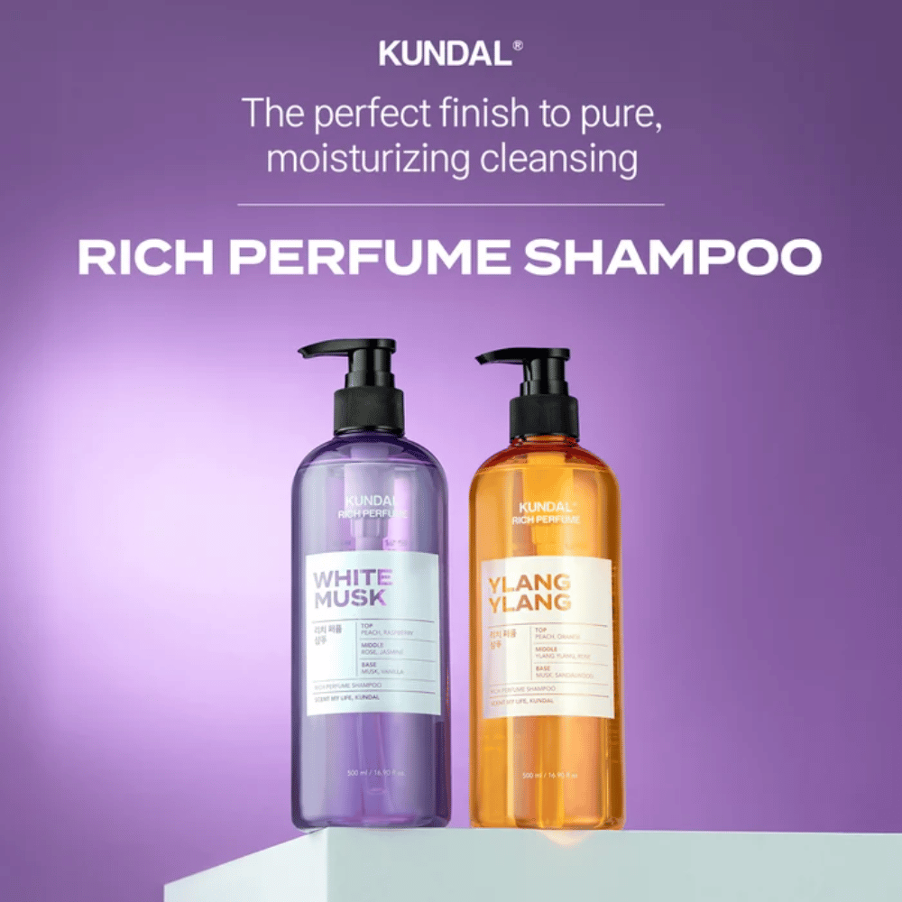 7. KUNDAL Rich Perfume Shampoo White Musk & Ylang Ylang 500 ml – cleansing shampoo with moisturizing properties in two fragrance variants