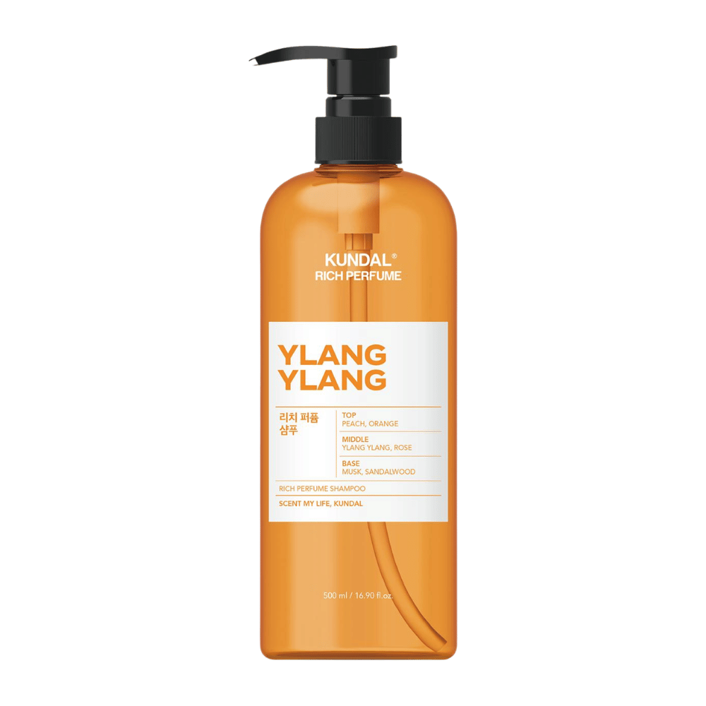 1. KUNDAL Rich Perfume Shampoo Ylang Ylang 500 ml – perfumed shampoo scented with peach, orange, ylang-ylang, and rose