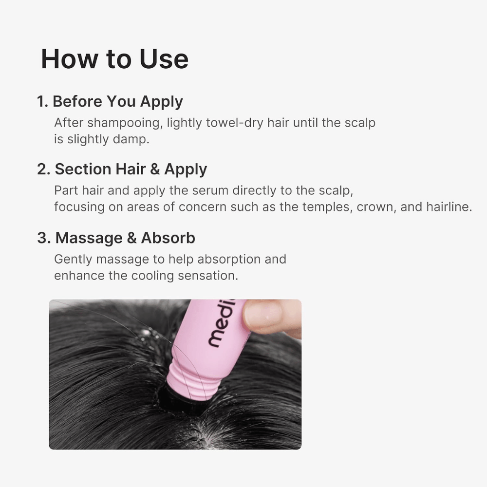 Medicube Rosemary PDRN Scalp Serum – application of scalp serum with massage applicator