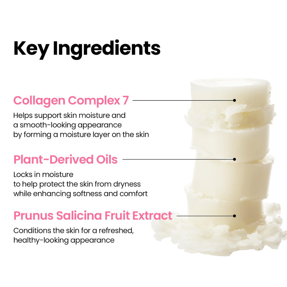 K-SECRET SEOUL 1988 Multi Balm with Collagen Complex 7, plant-based oils, and plum extract for moisturization and softer skin.