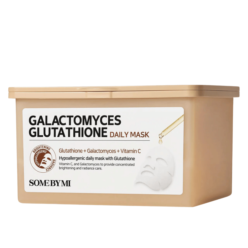 Galactomyces Glutathione Daily Mask from Some By Mi is a hypoallergenic face mask that combines glutathione, galactomyces, and vitamin C. It provides a concentrated treatment to brighten and give the skin a radiant glow while nourishing the skin.