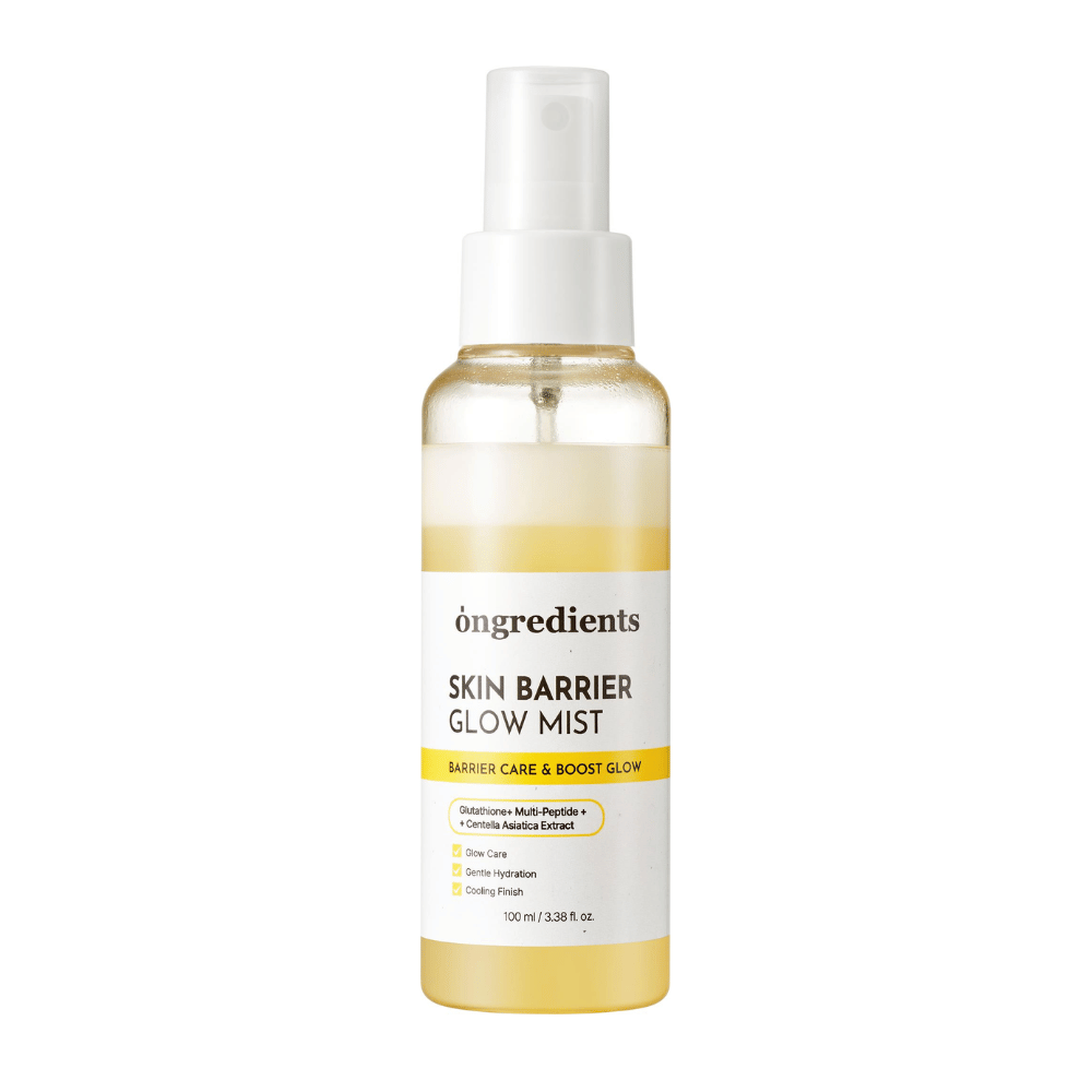 Ongredients Skin Barrier Glow Mist facial mist with a dual-layer formula that hydrates the skin, strengthens the skin barrier, and gives a natural glow.