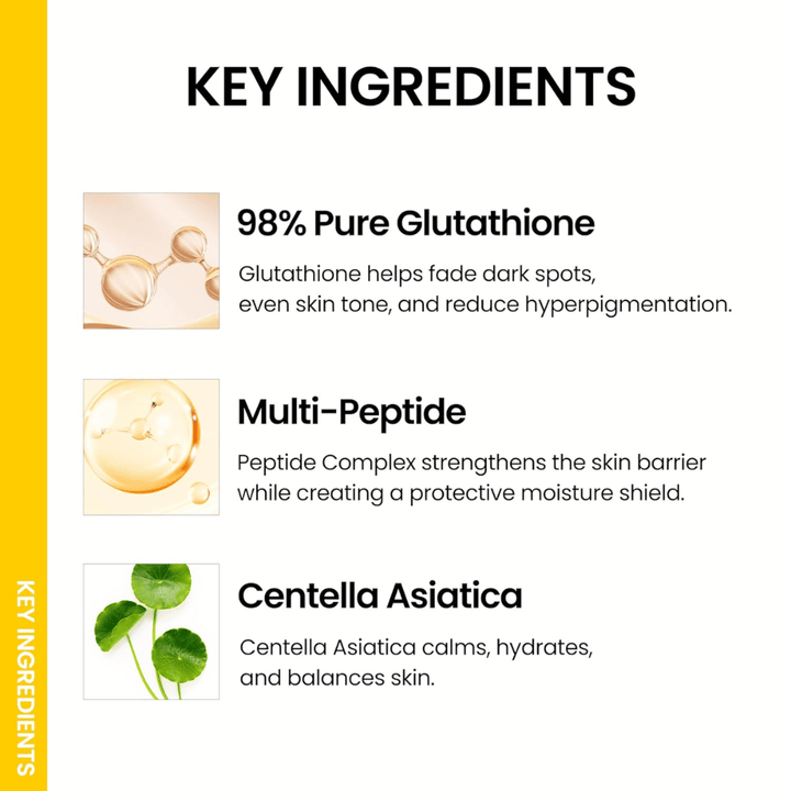 Ongredients Skin Barrier Glow Mist with glutathione, multi-peptide, and Centella Asiatica that evens out skin tone, soothes the skin, and gives radiance.