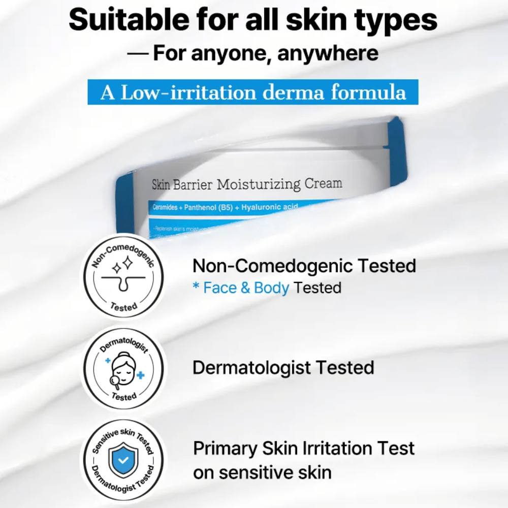 COSRX Skin Barrier Moisturizing Cream – dermatologically tested, non-comedogenic formula for sensitive skin.