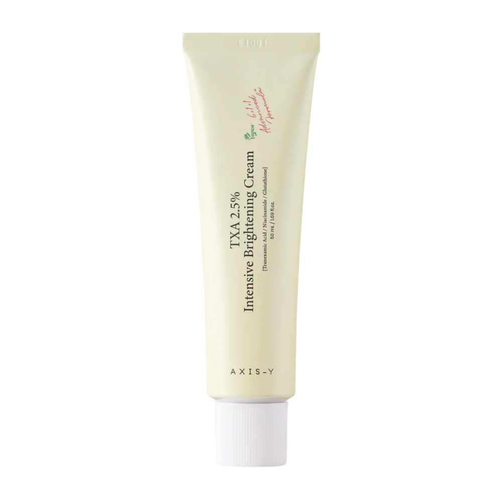 Clean product image of AXIS - Y TXA 2.5% Intensive Brightening Cream in portrait format with focus on the sleek design and brightening concept.