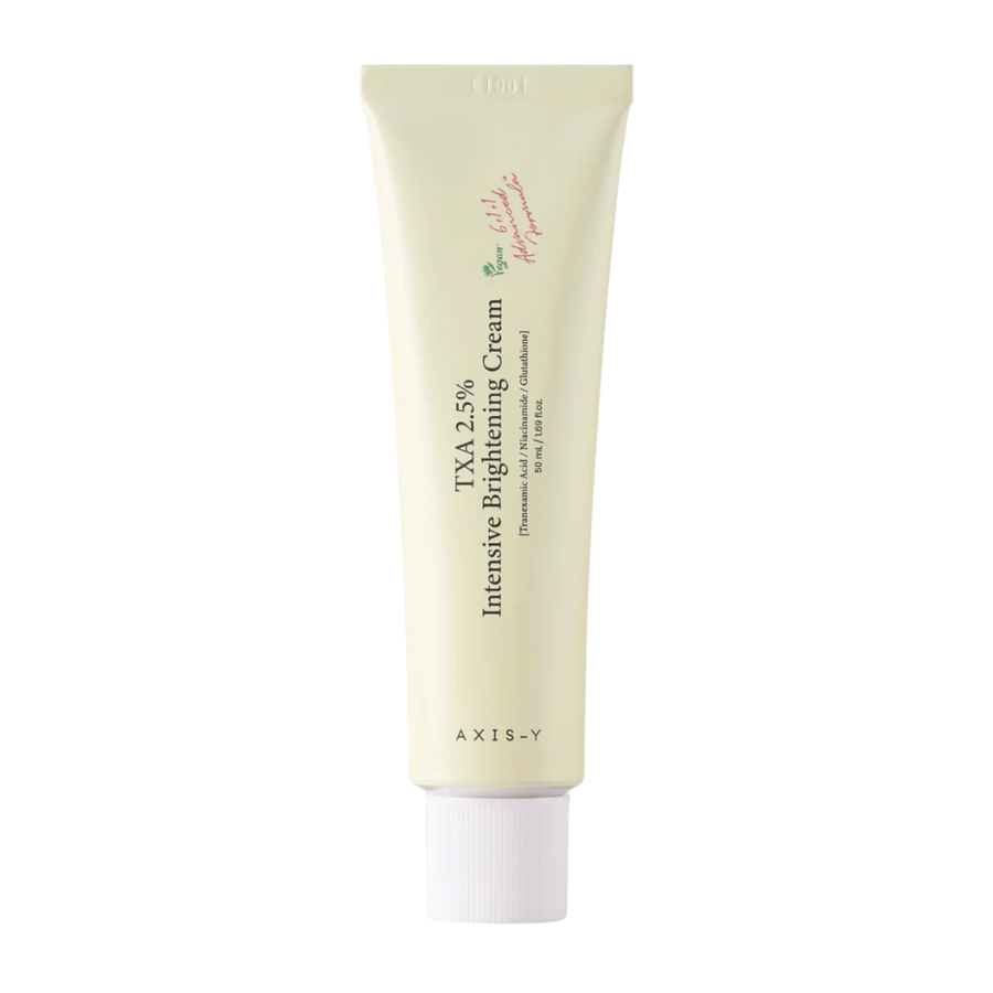 Clean product image of AXIS - Y TXA 2.5% Intensive Brightening Cream in portrait format with focus on the sleek design and brightening concept.