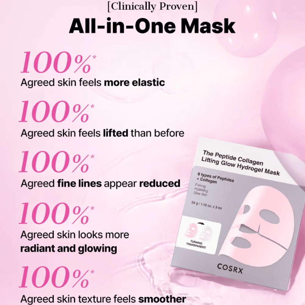 COSRX Peptide Collagen Mask – 100% experience firmer, more elastic, and radiant skin with smoother texture.