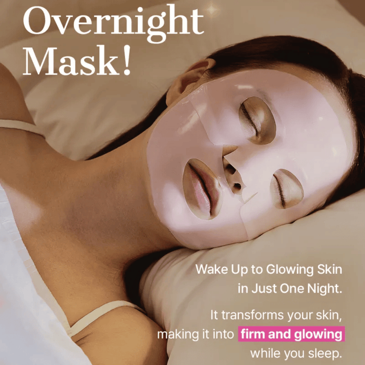 COSRX Peptide Collagen Hydrogel Mask använd som nattmask – återfuktar, stramar upp och ger lyster under natten.