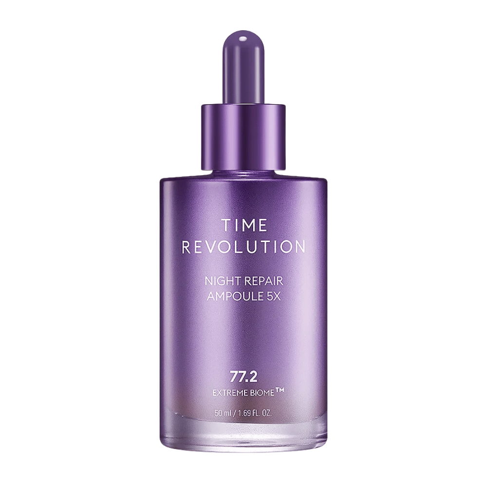 5. MISSHA Time Revolution Night Repair Ampoule 5X 50 ml – concentrated night ampoule in a purple glass bottle with dropper
