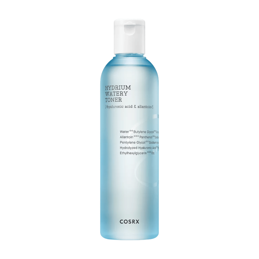 COSRX Hydrium Watery Toner 150ml with hyaluronic acid for moisturizing skincare.