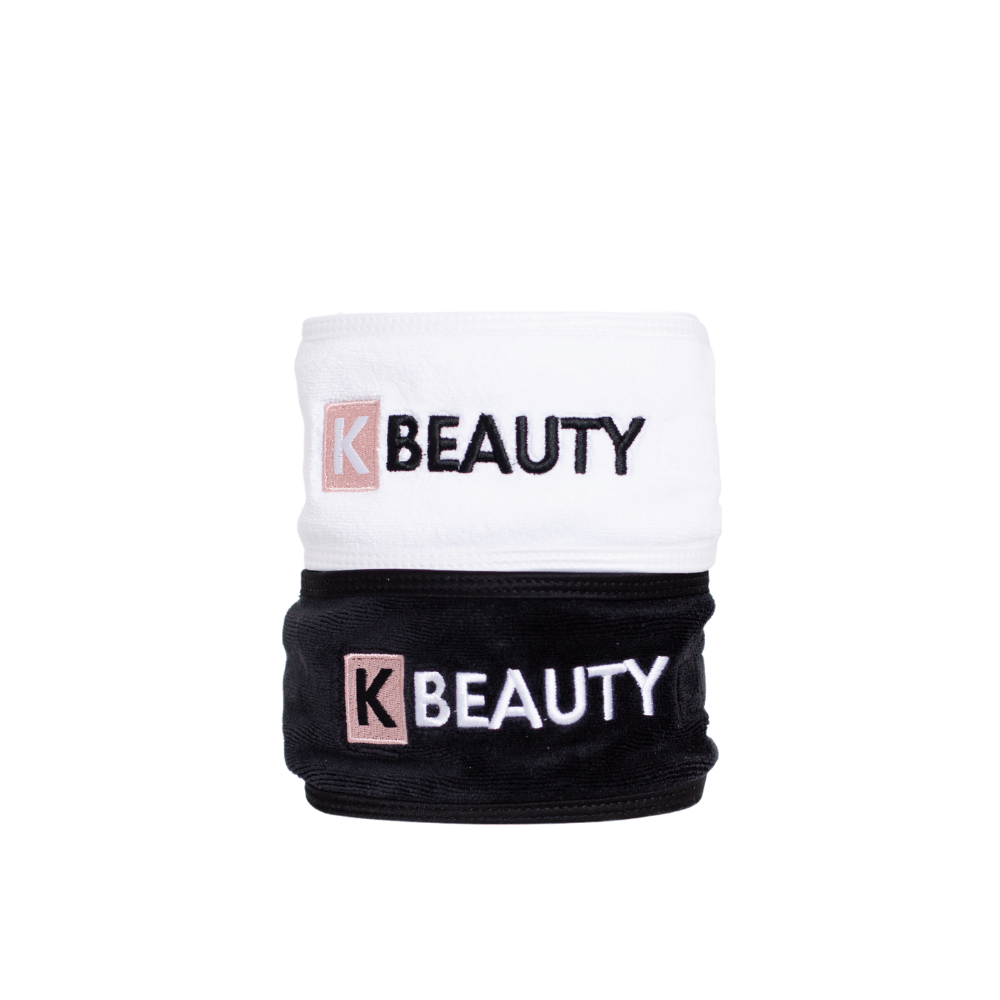 Two black and white K-Beauty Makeup Headbands with the word beauty.